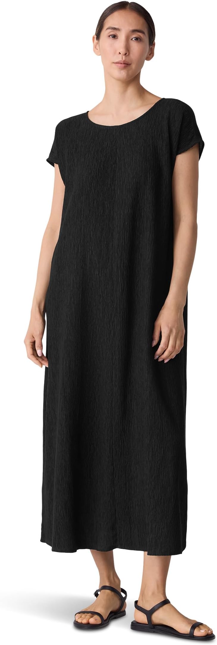 

Платье Eileen Fisher Woven Plisse Round Neck Dress, черный