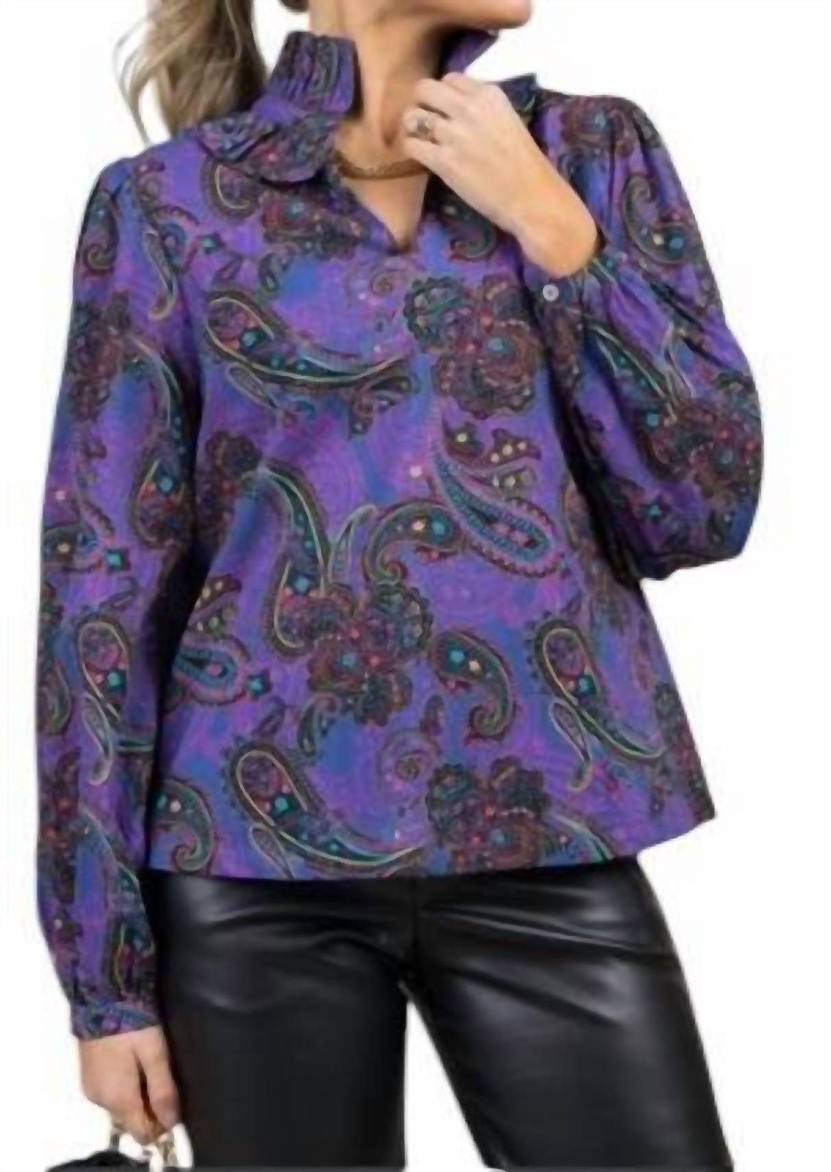 

Идеальная пейсли с рюшами фиолетовая блузка PINCH