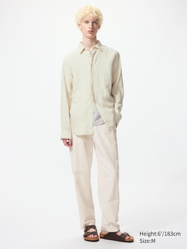 Льняная рубашка (в полоску) Uniqlo, 30 natural — фото 2