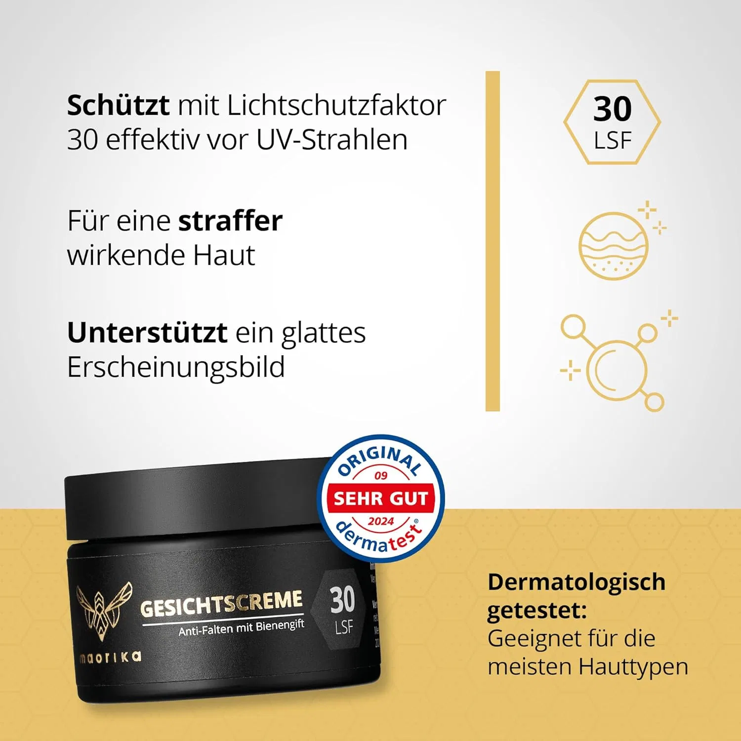 Крем для лица SPF30 MAORIKA С пчелиным ядом, гиалуроном и манукой от — фото 3