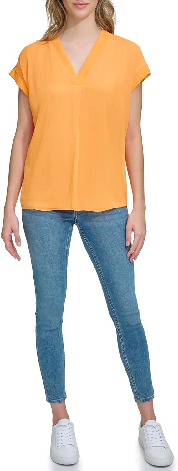 

Женский трикотажный топ без рукавов с V-образным вырезом Calvin Klein, Tumeric