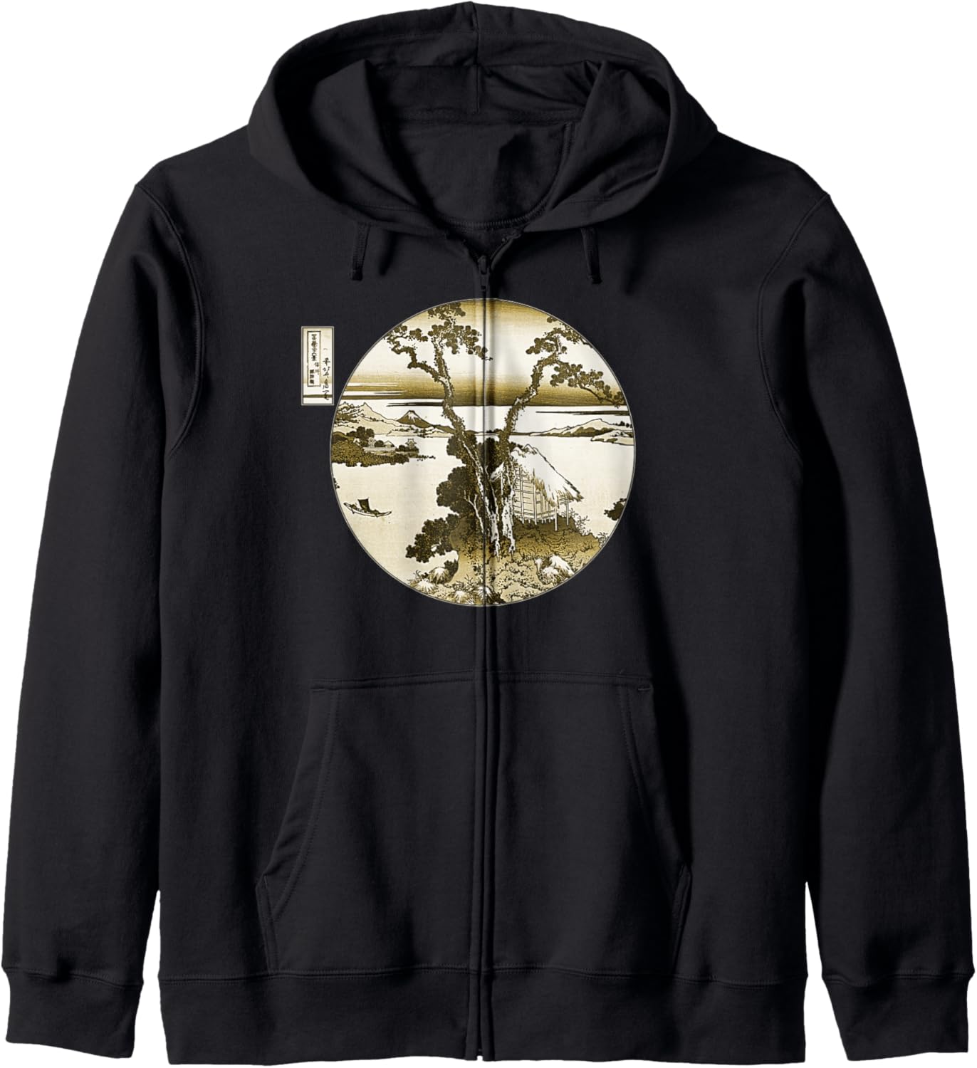 

Кацусика Хокусай Синсю Озеро Сува Знаменитая винтажная стильная толстовка на молнии Smooth Hq, черный