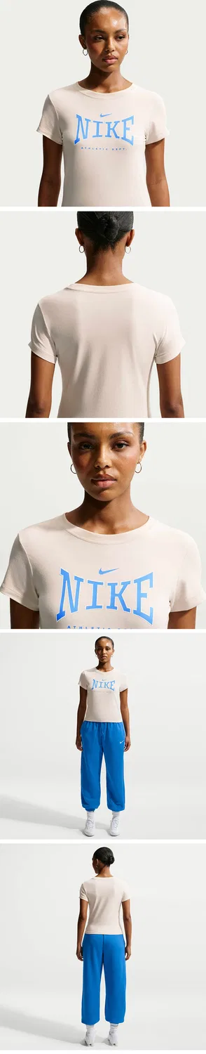 Женская спортивная приталенная футболка Nike, светло-коричневая — фото 2
