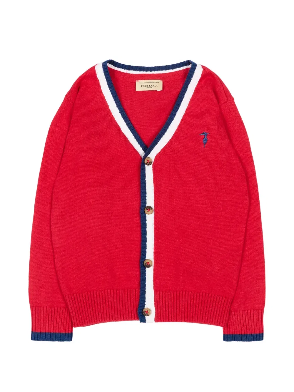 Кардиган с V-образным вырезом и вышивкой Trussardi Junior, красный