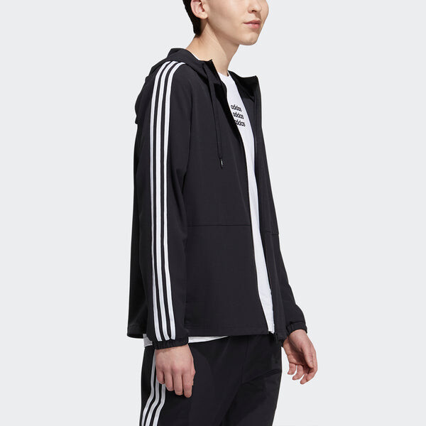 Куртка Men's adidas neo Ce 3s Wndbrk Casual Sports Stripe Hooded Jacket Black, черный — фото 4