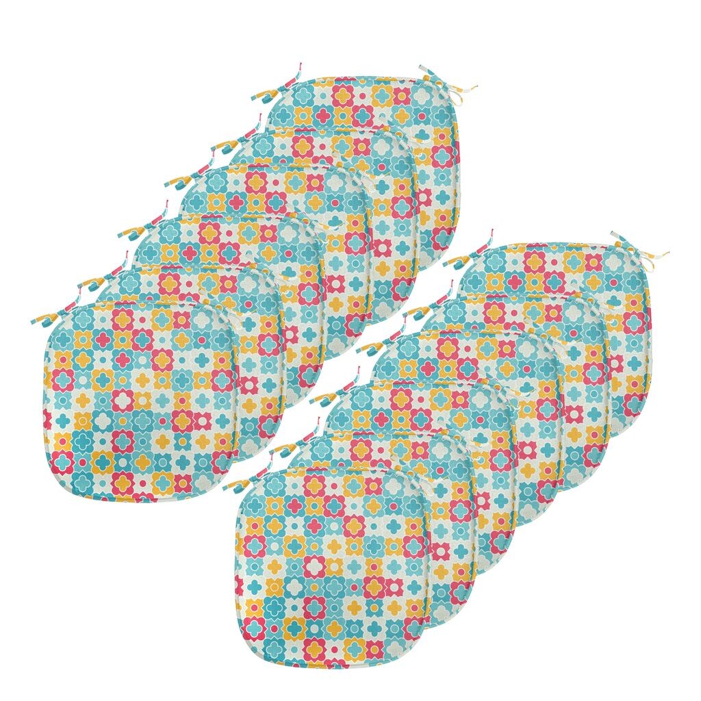 

ABAKUHAUS Quatrefoil Подушка для обеденного стула Clover Vivid Ki Декоративная водонепроницаемая подушка с ремнями для кухонных сидений 40 см x 40 см Упаковка из 12 шт. Красный Бирюзовый Желтый