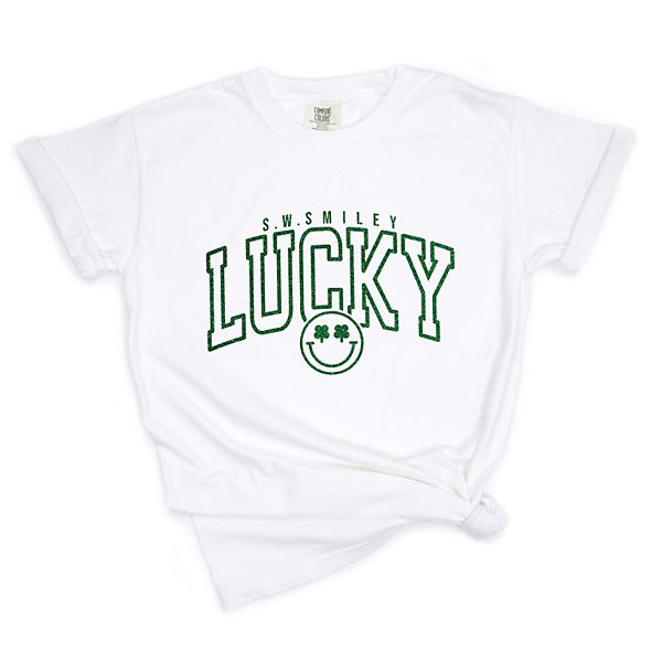 

SWSmiley lucky varsity glitter - футболка с принтом для женщин Simply Sage Market, White, Белый, SWSmiley lucky varsity glitter - футболка с принтом для женщин Simply Sage Market, White