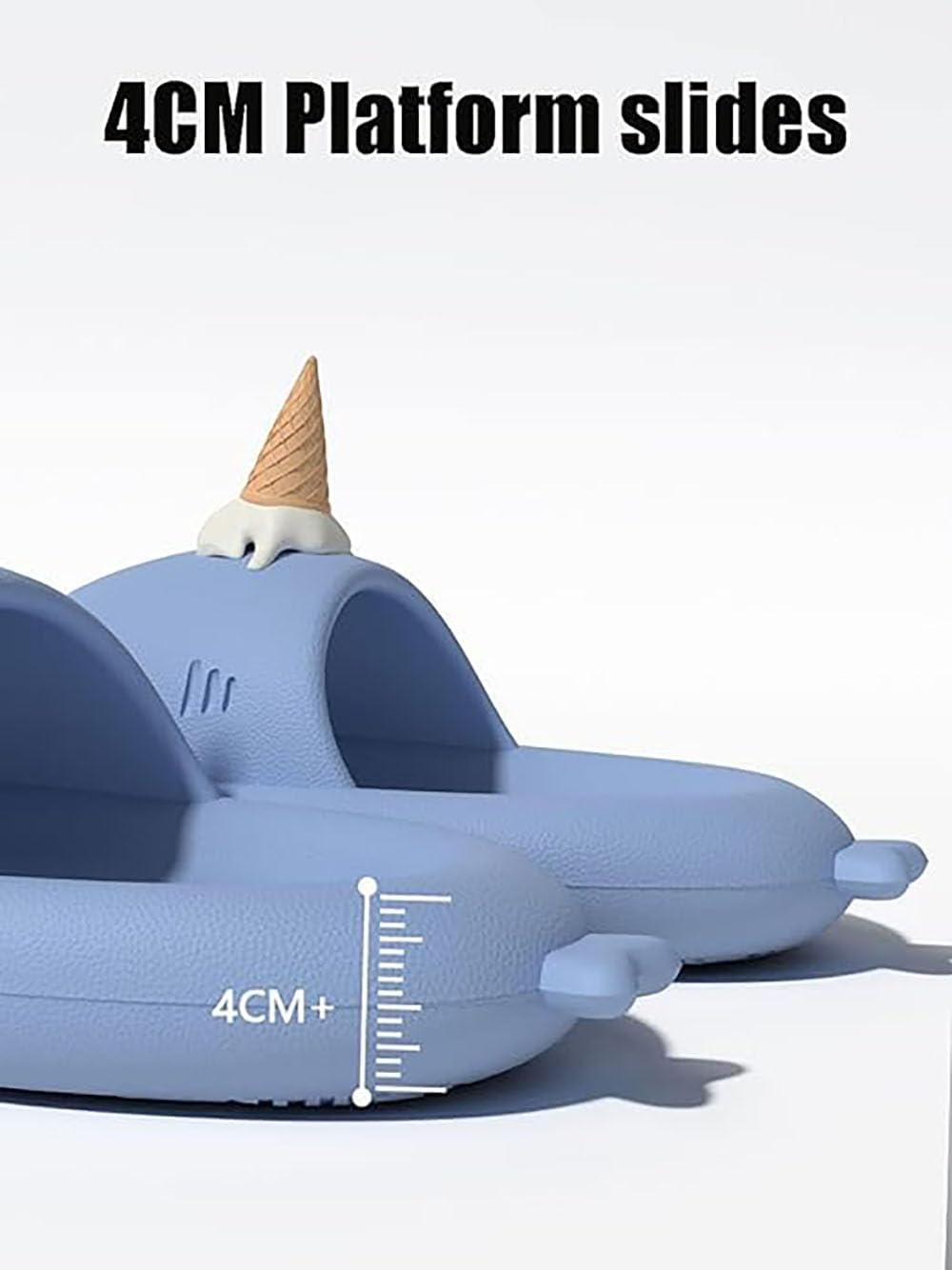 Сандалии Zureto Ice Cream Shark, с 3D-забавными плавниками в виде мороженого, унисекс, облачные сандалии-акулы из ЭВА для пляжа, синий — фото 3
