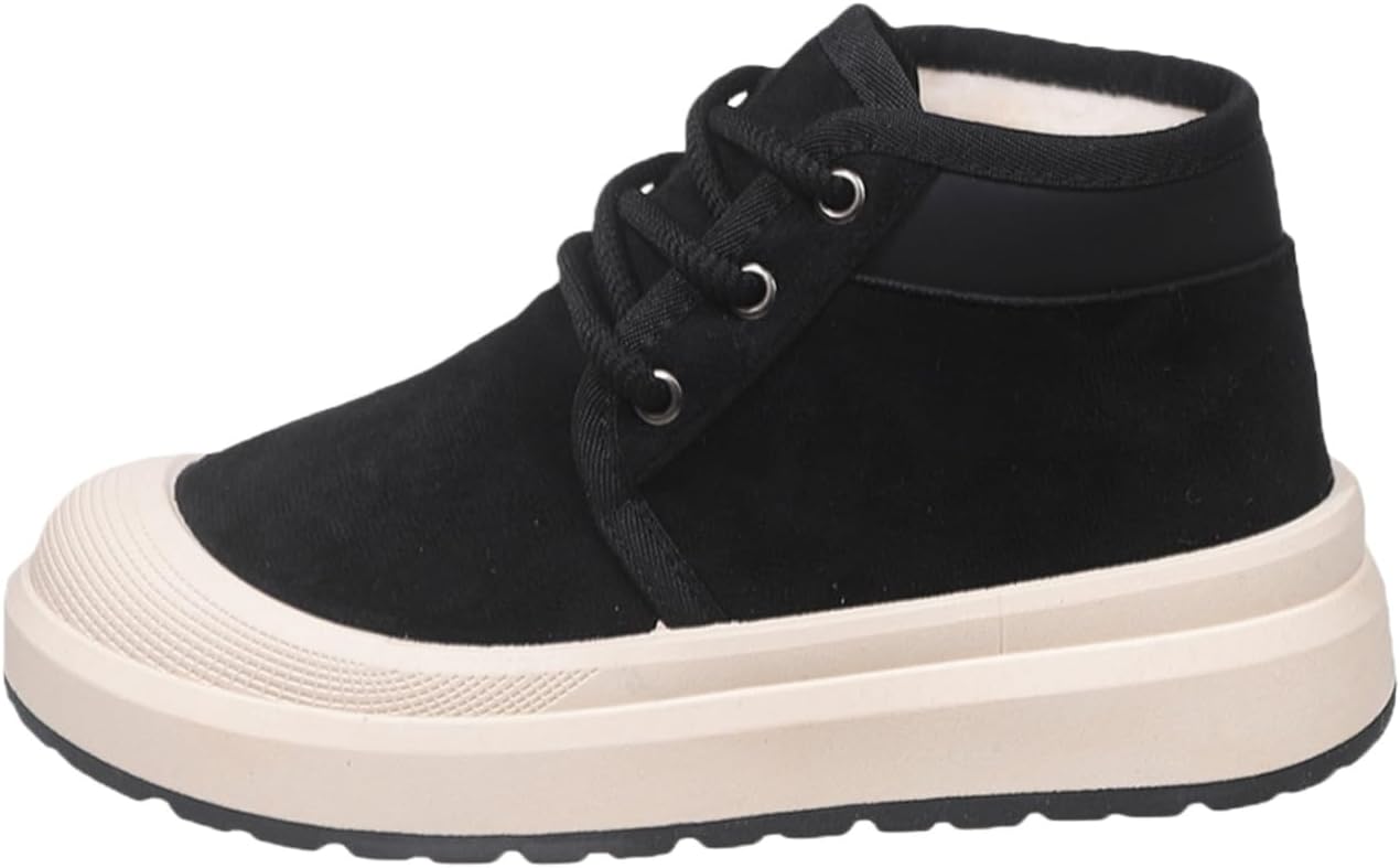 

Зимние ботинки для женщин и мужчин с искусственным мехом, замшевые кожаные, теплые, водоотталкивающие, на шнуровке, с платформой, короткие повседневные термоботинки, удобные, противоскользящие, для прогулок на улице Generic, черный