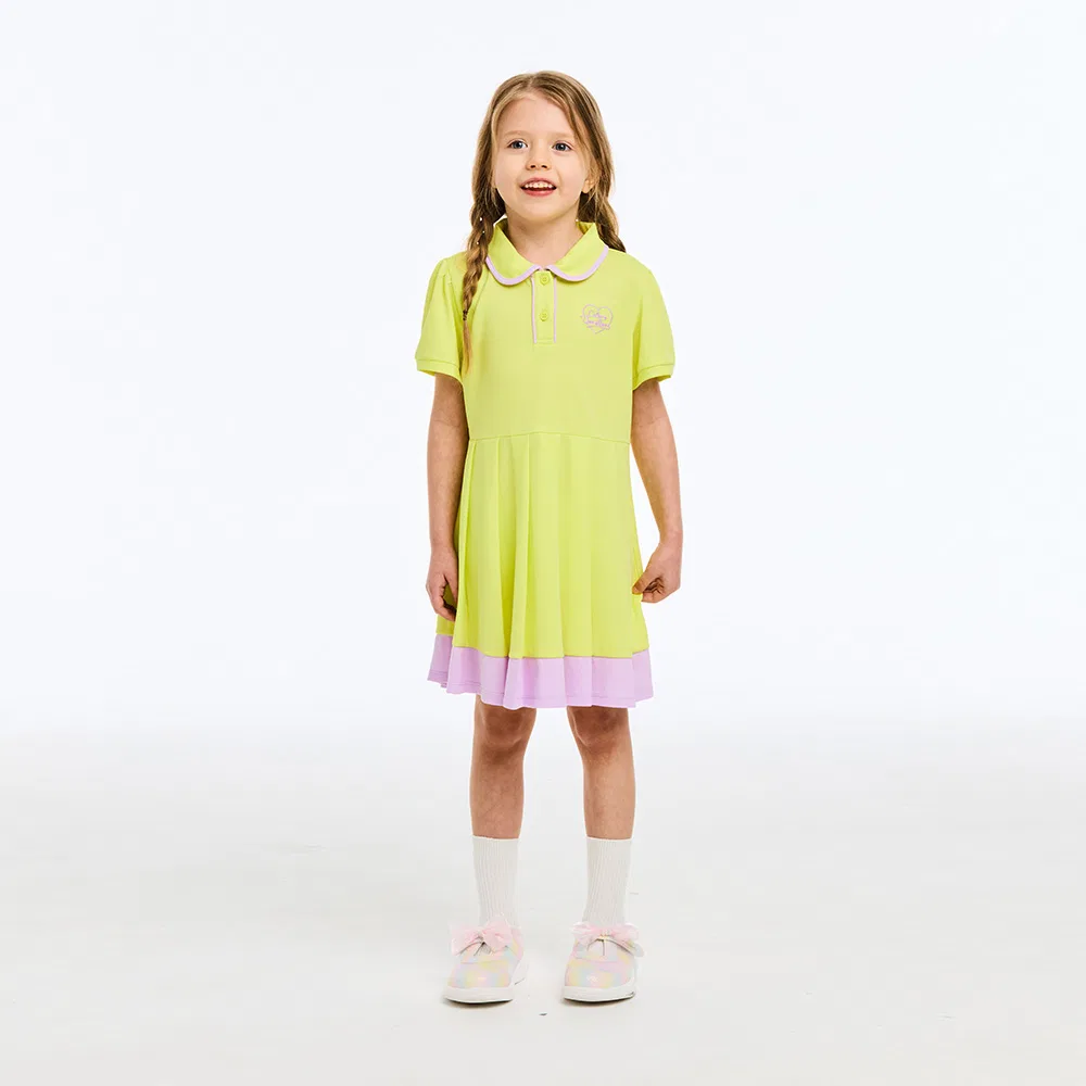 Детское плиссированное платье-поло Color Pop жёлтое от Benetton Kids