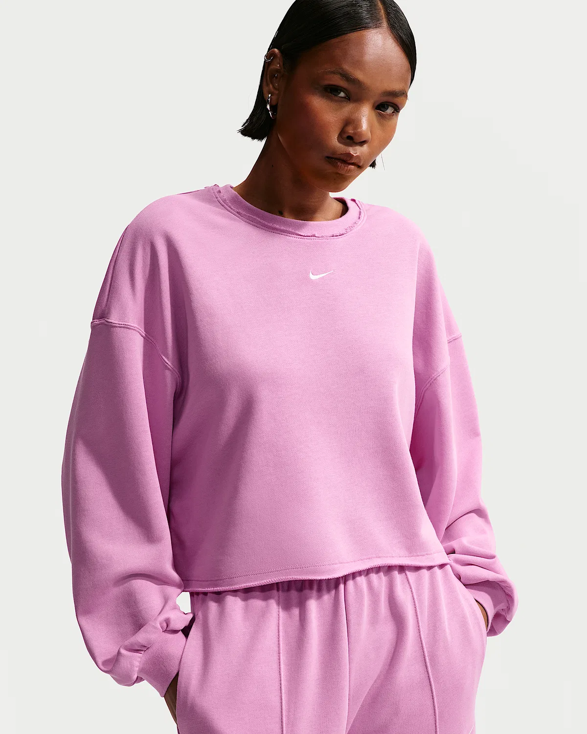 Женская оверсайз футболка с круглым вырезом Nike Sportswear Chill Terry из французского флиса, Light Magenta/Sail