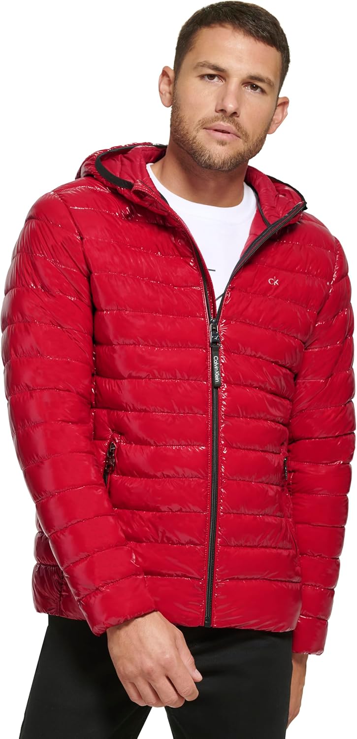 

Мужская ультралегкая водонепроницаемая куртка-пуховик с капюшоном Calvin Klein, True Red