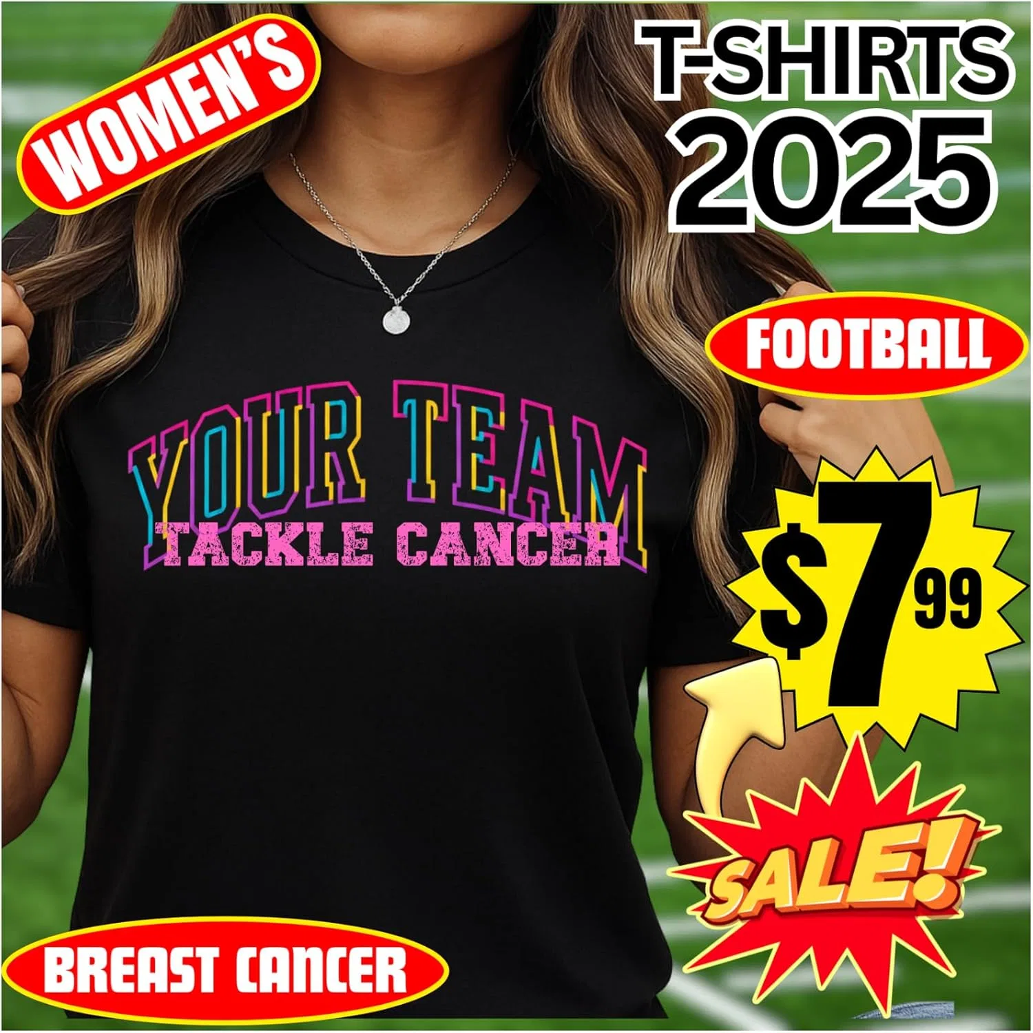 GENERIC Футболка Tackle Breast Cancer с розовой лентой - унисекс, одежда для поддержки осведомленности, подарок для спортивного фаната