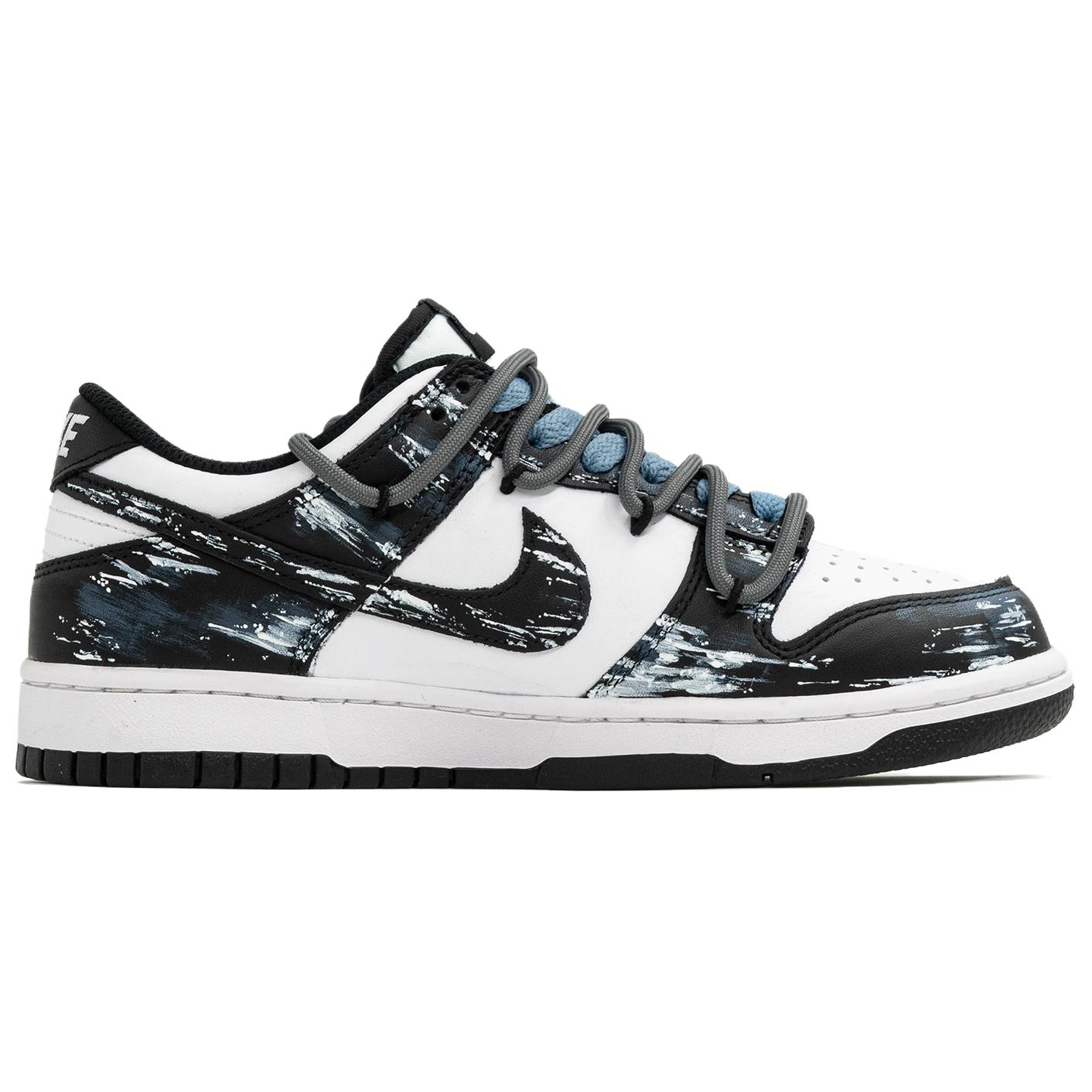 Nike Мужские низкие скейтборд-кроссовки Dunk Kaleidoscope, Ink Splatter, Shopping Bag, износостойкие, черный, белый и синий — фото 4