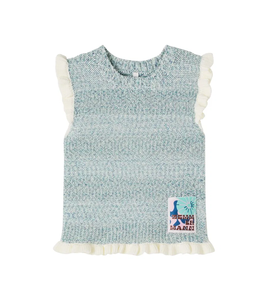 Вязаный топ из хлопковой смеси «Терпение» Zimmermann Kids, синий