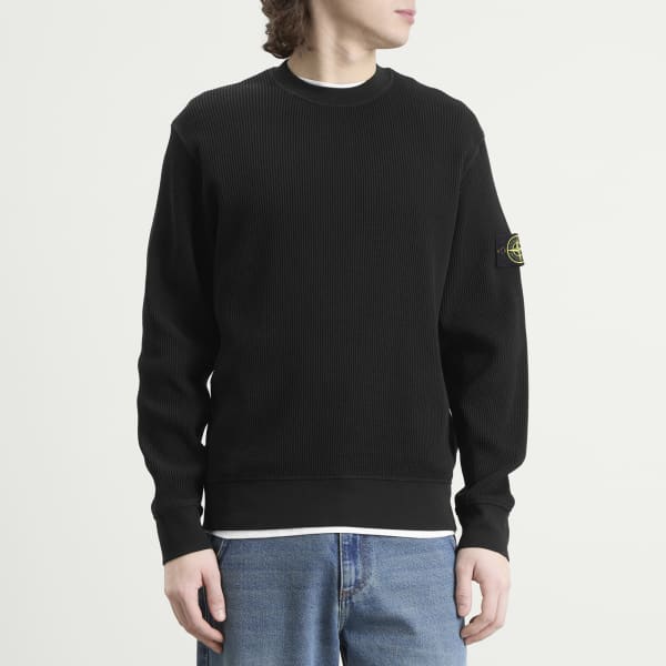 Толстовка с круглым вырезом и вафельной текстурой Stone Island, черный — фото 2
