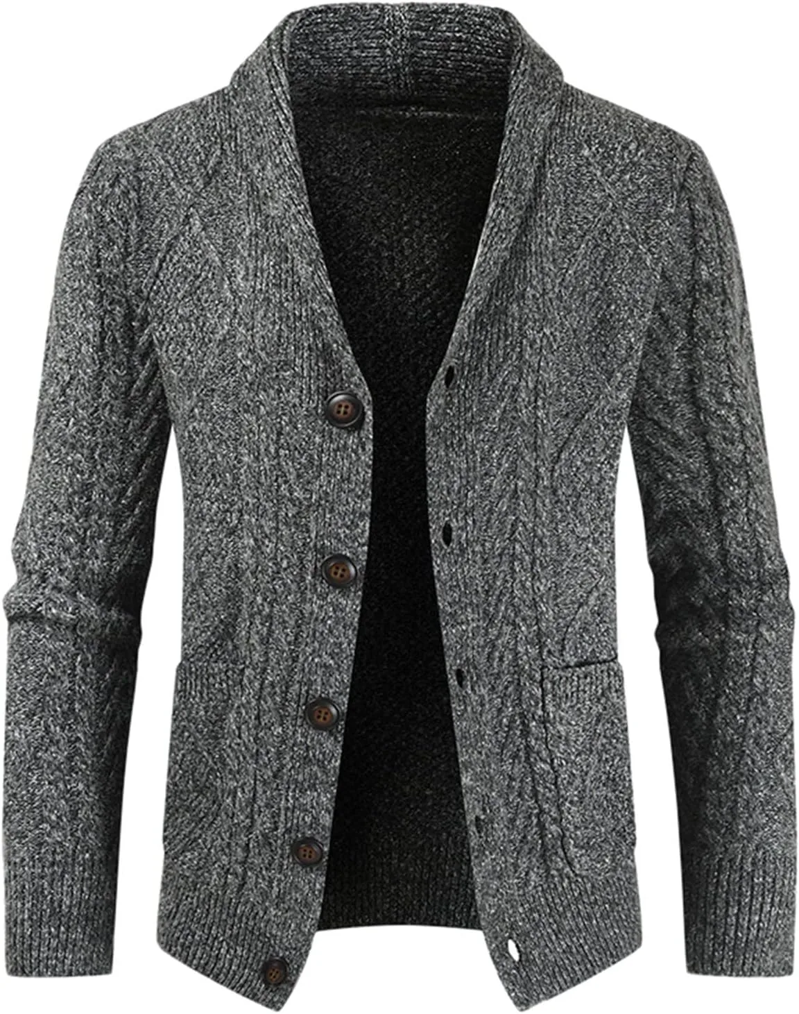 

Мужской кардиган из шерстяной смеси с воротником-шалью и длинными рукавами