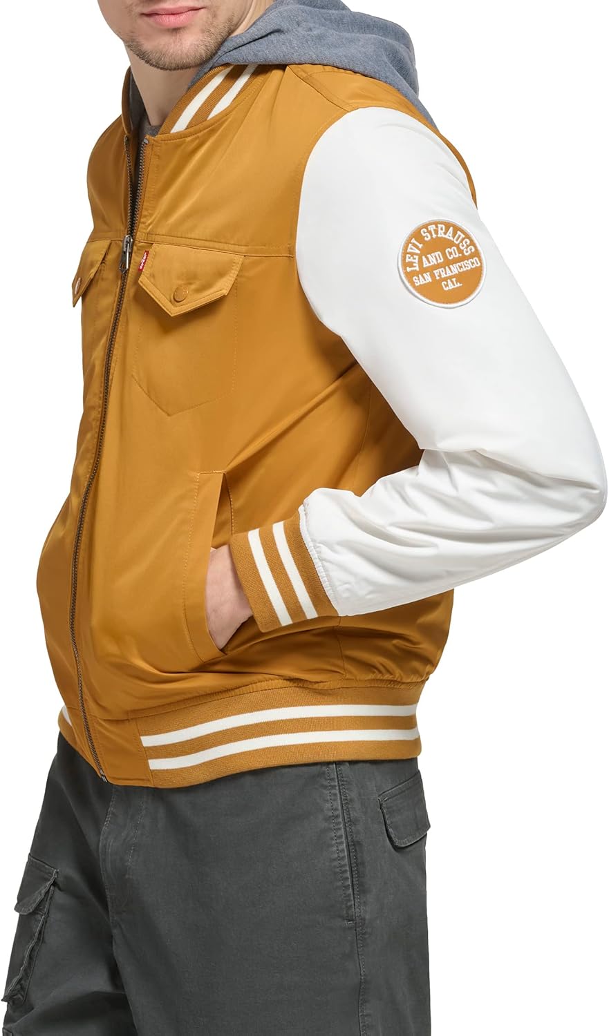Мужская университетская куртка-бомбер Levi's Colorblock, Spice/Fleece Hood — фото 3