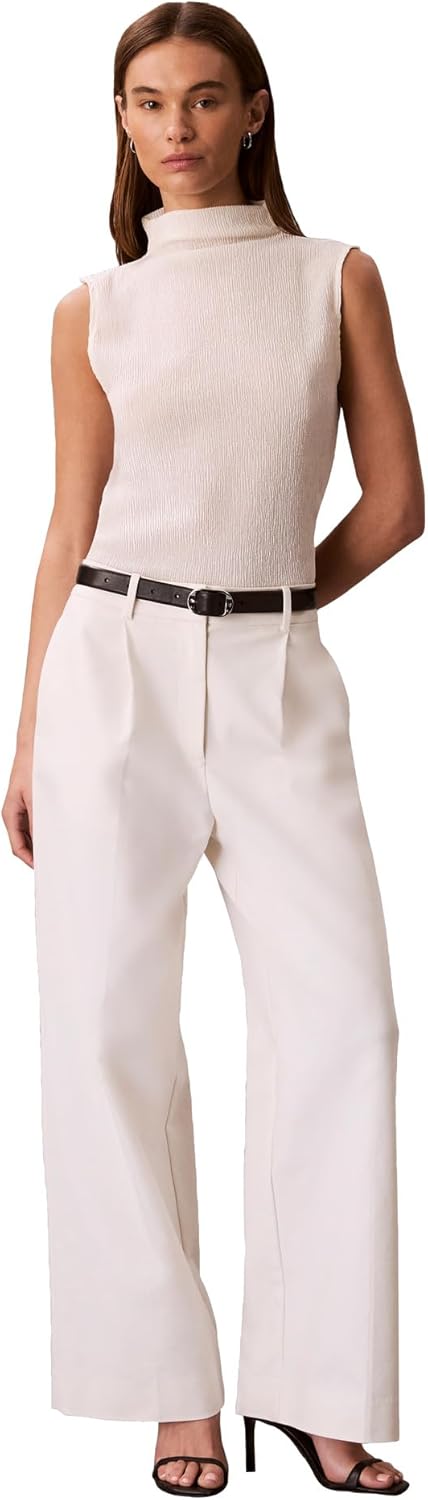 

Женский текстурированный трикотажный топ с воротником-стойкой Calvin Klein, Antique White