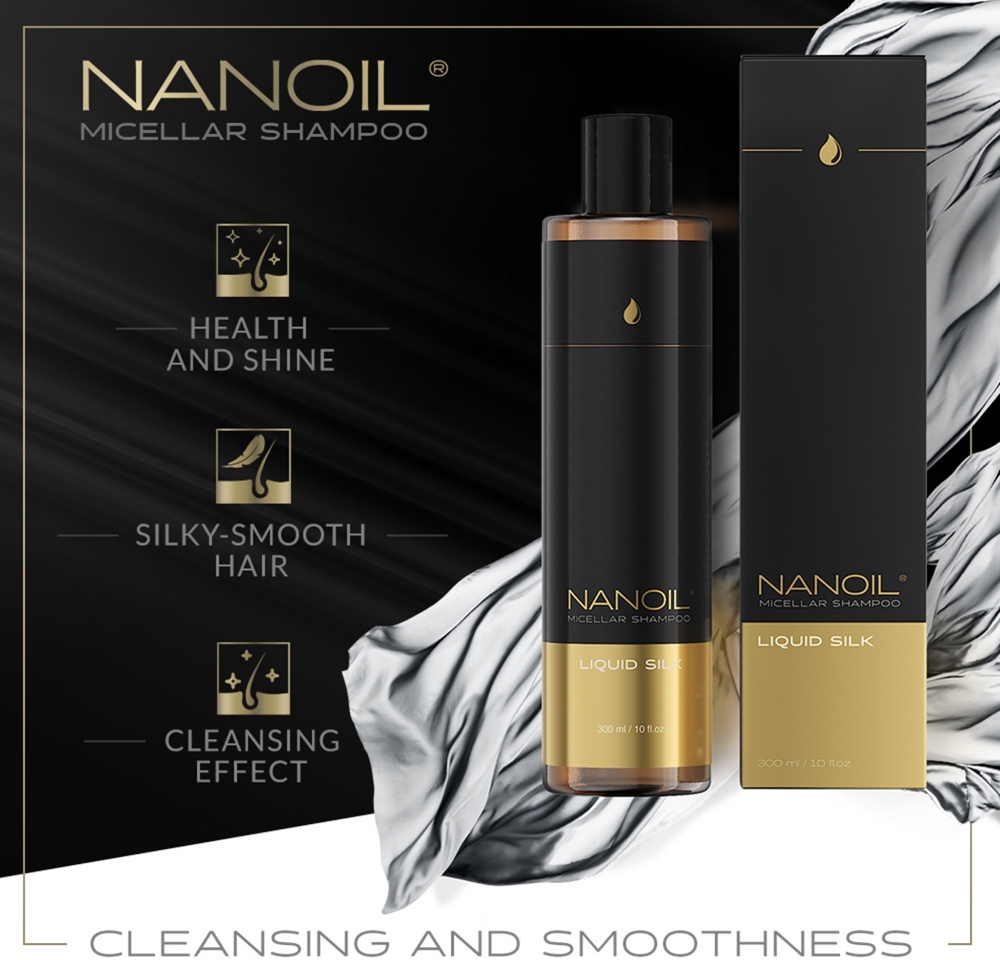 Мицеллярный шампунь «Жидкий шелк» для блеска и мягкости волос Nanoil, 300 мл — фото 2