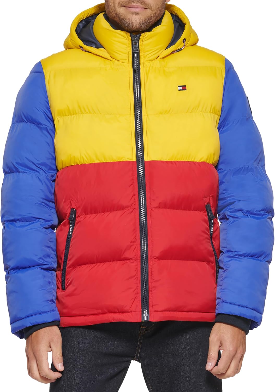 

Мужская стеганая куртка с капюшоном Tommy Hilfiger (стандартная и для больших и высоких), Bright Colorblock