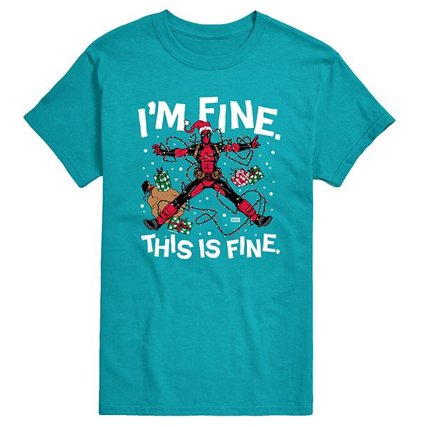 

Мужская футболка с принтом Deadpool "I'm fine this is fine" Licensed Character, Tahiti Blue