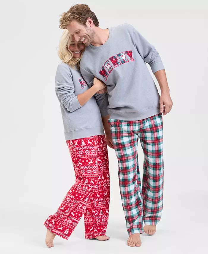 

Мужские и женские веселые пижамные брюки из свитера и флиса Holiday Lane, белый