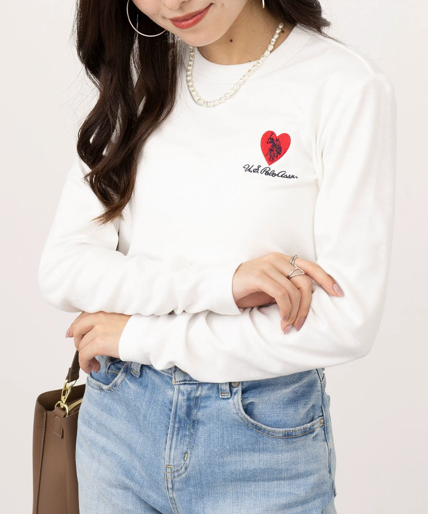 Футболка с длинным рукавом и вышивкой в виде сердца от US POLO ASSN./Beauty Smooth. U.S. Polo Assn., WHT