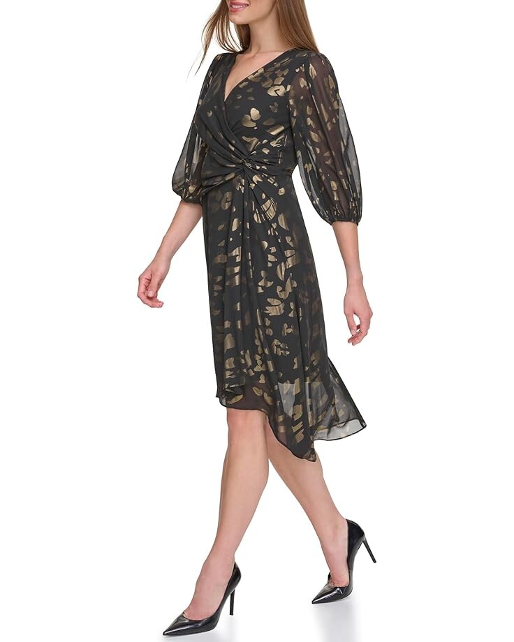 

Платье DKNY Balloon Sleeve with Side Knot, цвет Black/Gold