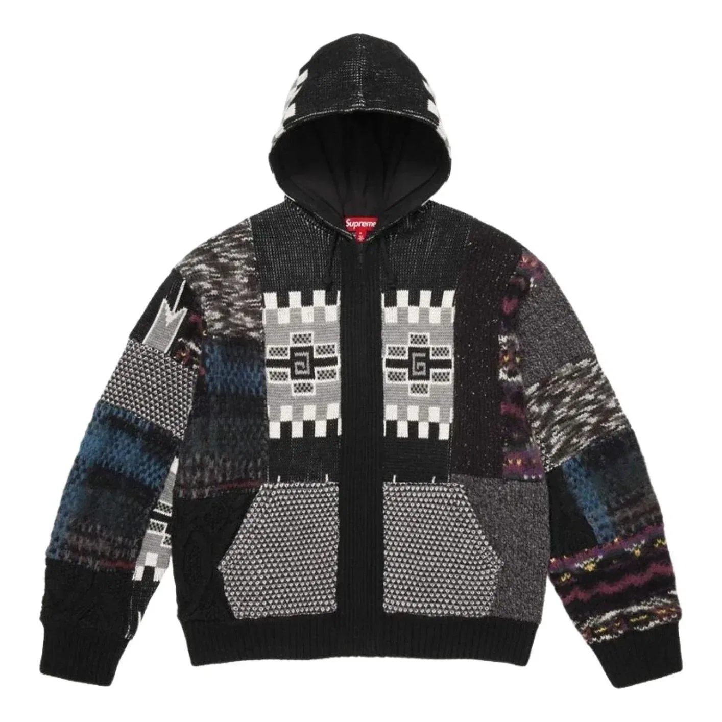 Свитер Supreme SS26 Patchwork Zip Up Hooded Sweater 'Black' SUP-SS26-261-BLK, черный