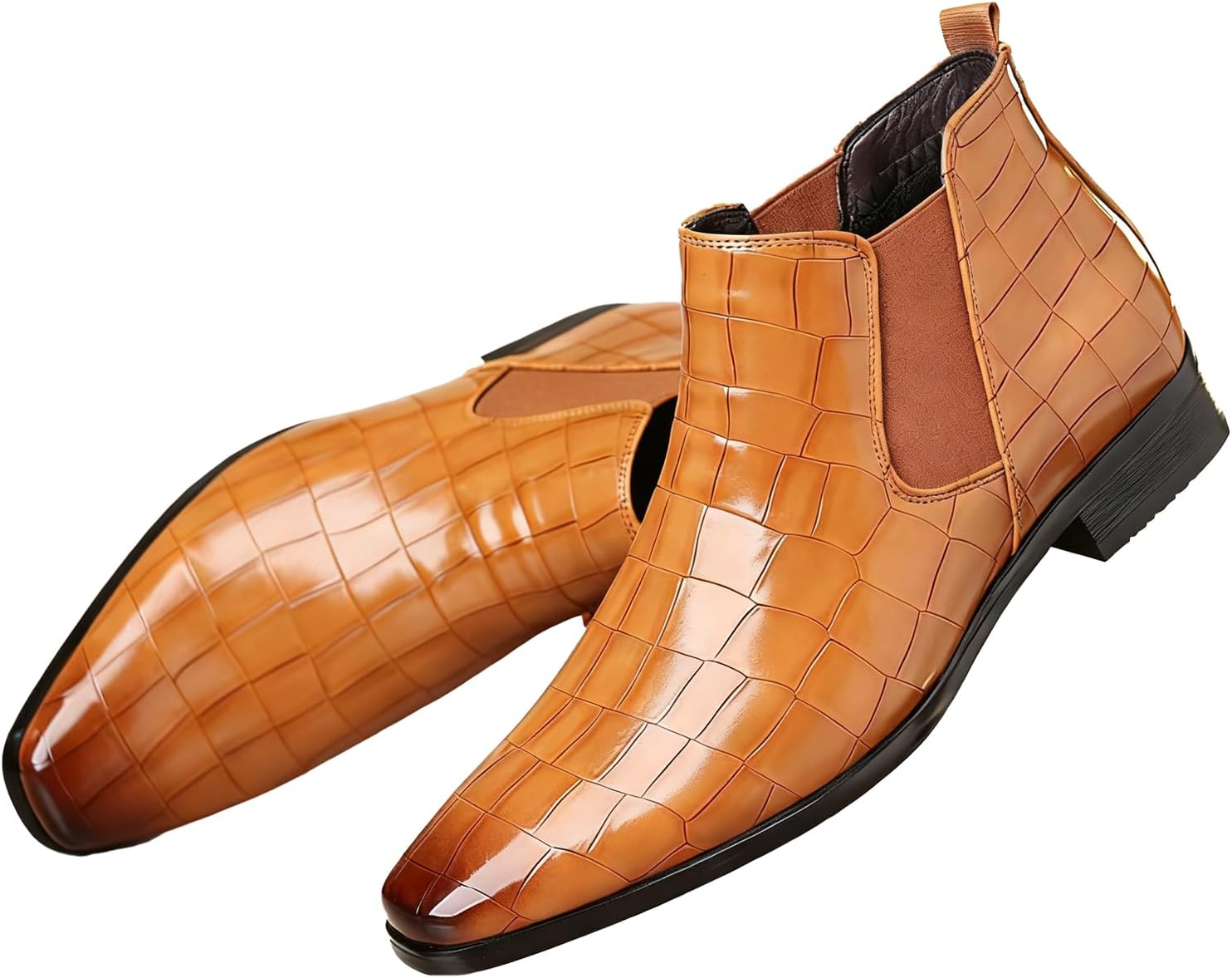 

Модные мужские челси-ботинки из кожи с принтом, заостренный носок, без шнуровки, низкий массивный каблук, ретро стиль, деловые ботинки-чакка до щиколотки для официальных мероприятий, свадеб, вечеринок и повседневной работы Enoegmsd, желтый