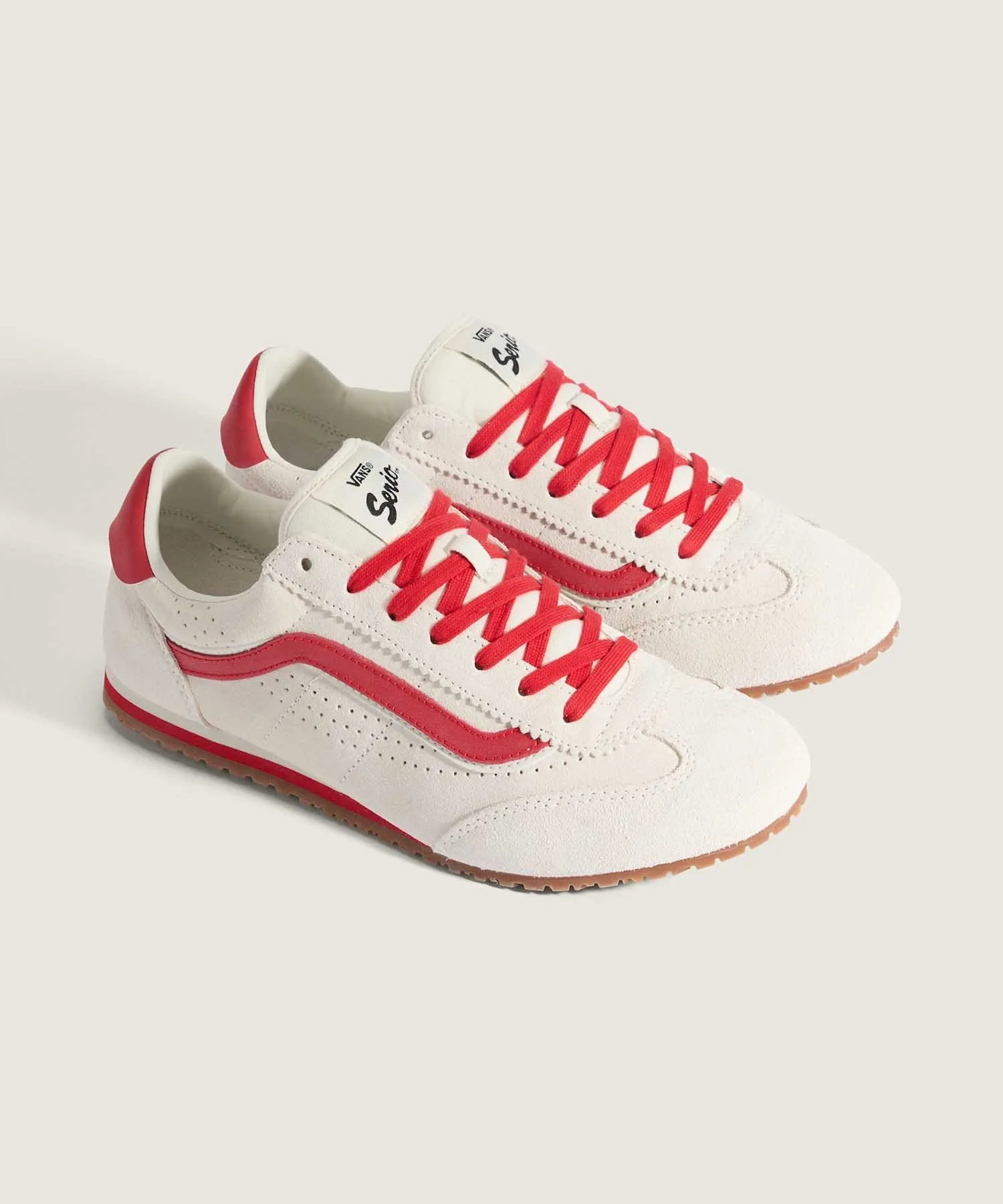 Унисекс кроссовки из натуральной кожи Super Lowpro VANS белые с красным — фото 2