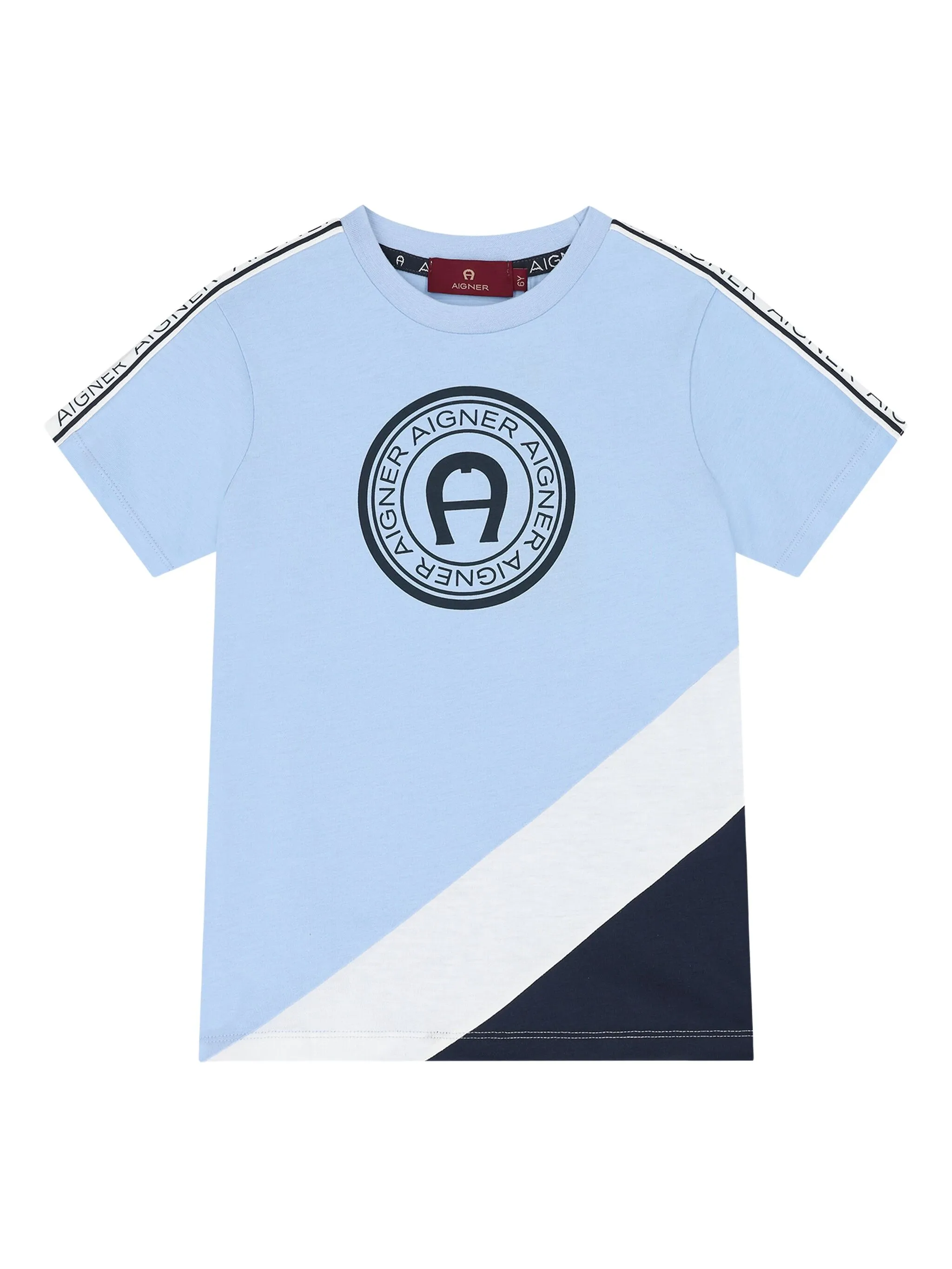 

Футболка в стиле колор-блок с логотипом Aigner Kids, синий