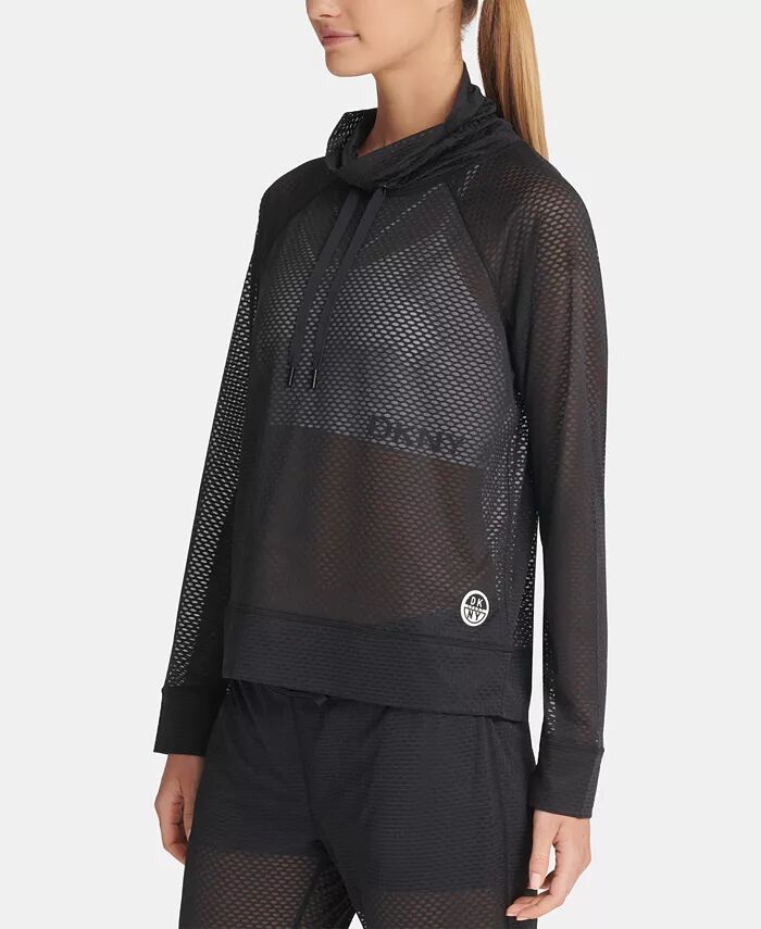 

Спортивный женский сетчатый свитер с воротником-воронкой и сотами DKNY, черный
