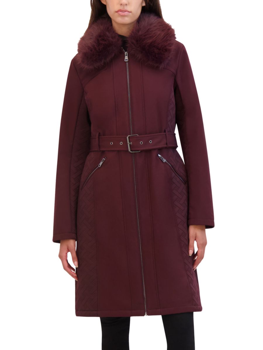 

Пальто из искусственного меха с поясом Kenneth Cole, бордовый, Красный, Пальто из искусственного меха с поясом Kenneth Cole, бордовый