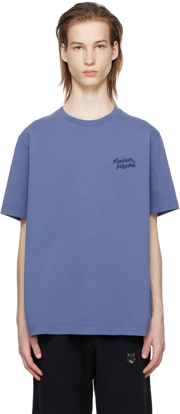 

Синяя футболка с рукописным вводом Maison Kitsune
