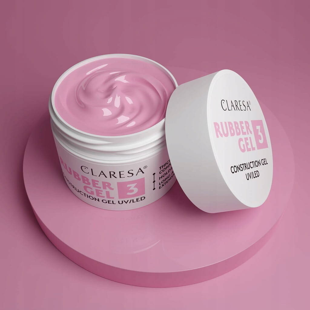 Claresa Rubber Gel 3, Наращивающий гель для наращивания ногтей, средний холодный розовый, 45г — фото 3