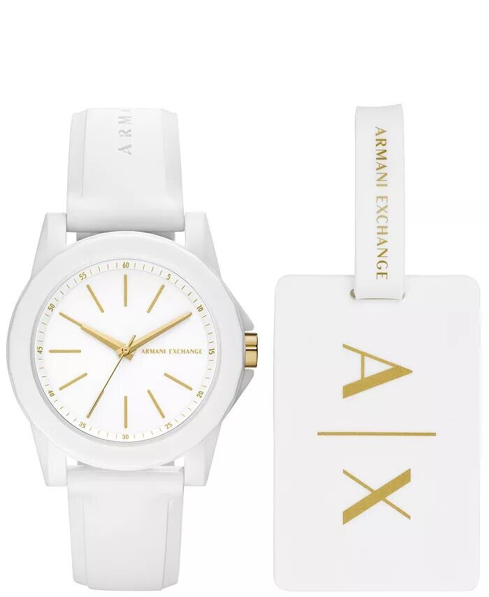 

Женские часы AXE с белым силиконовым ремешком и багажной биркой, 36 мм A|X Armani Exchange