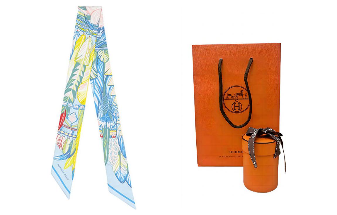 

HERMES Шёлковый шарф унисекс синий жёлтый, Blue Yellow-Shopping Bag
