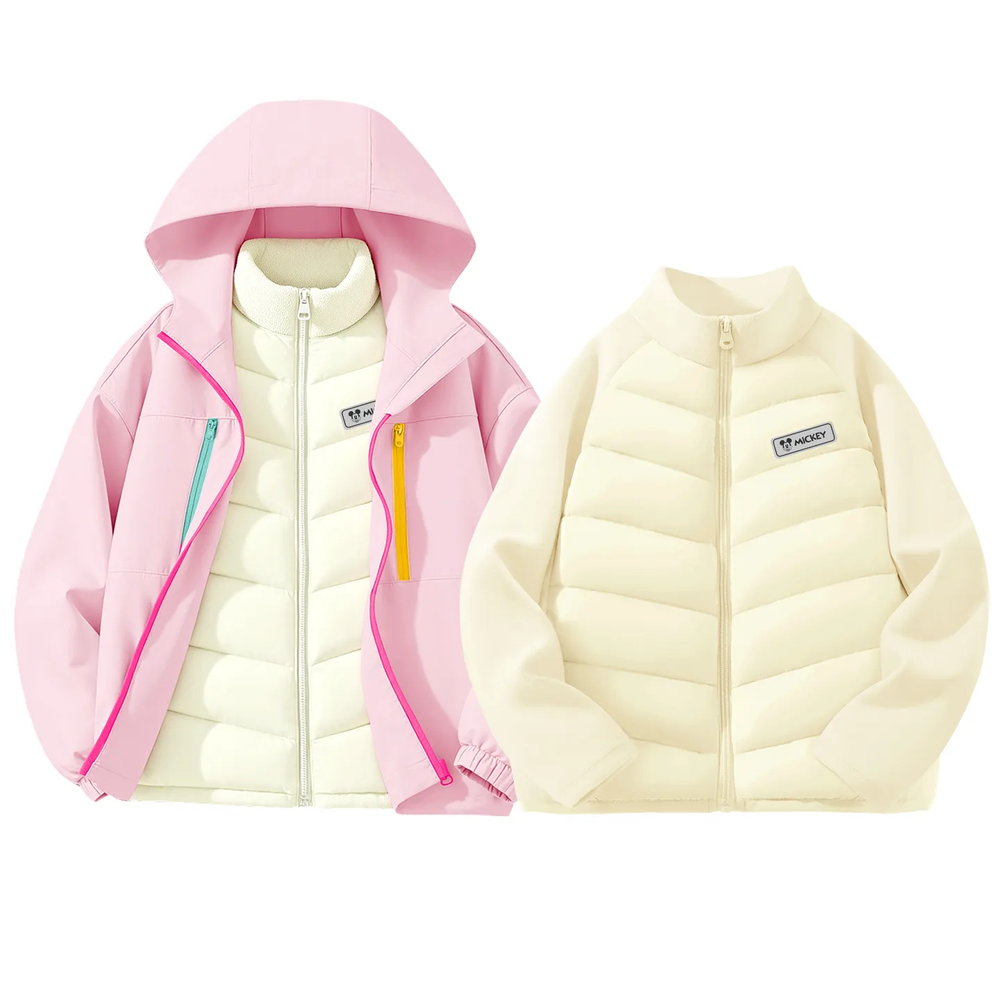 Детская повседневная худи с капюшоном Disney, [Thickened Thermal]Solid Color Sweet Juice Pink+Di H Square Hook-and-Loop Ecru