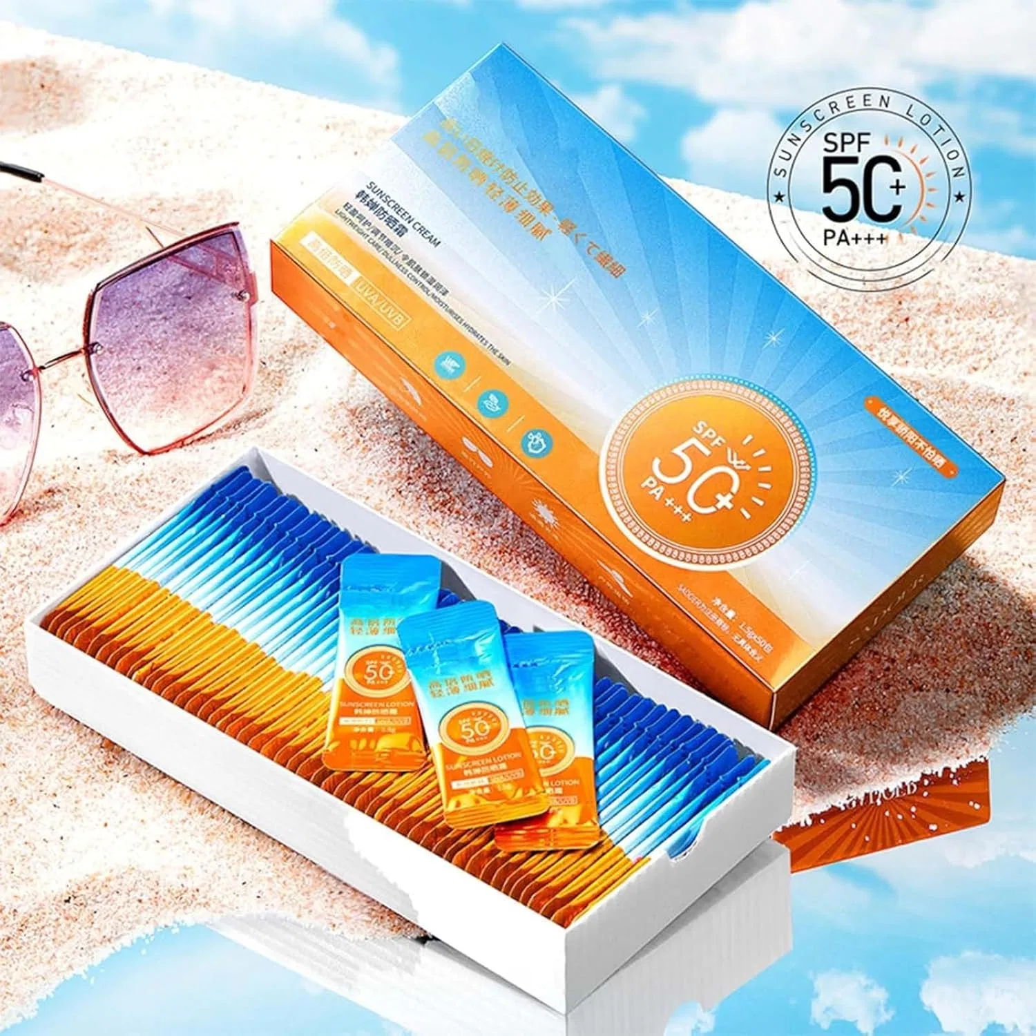 Мини-солнцезащитный крем в дорожном формате SPF 50+++, 50 шт. Generisch, Pack Of 150 — фото 2
