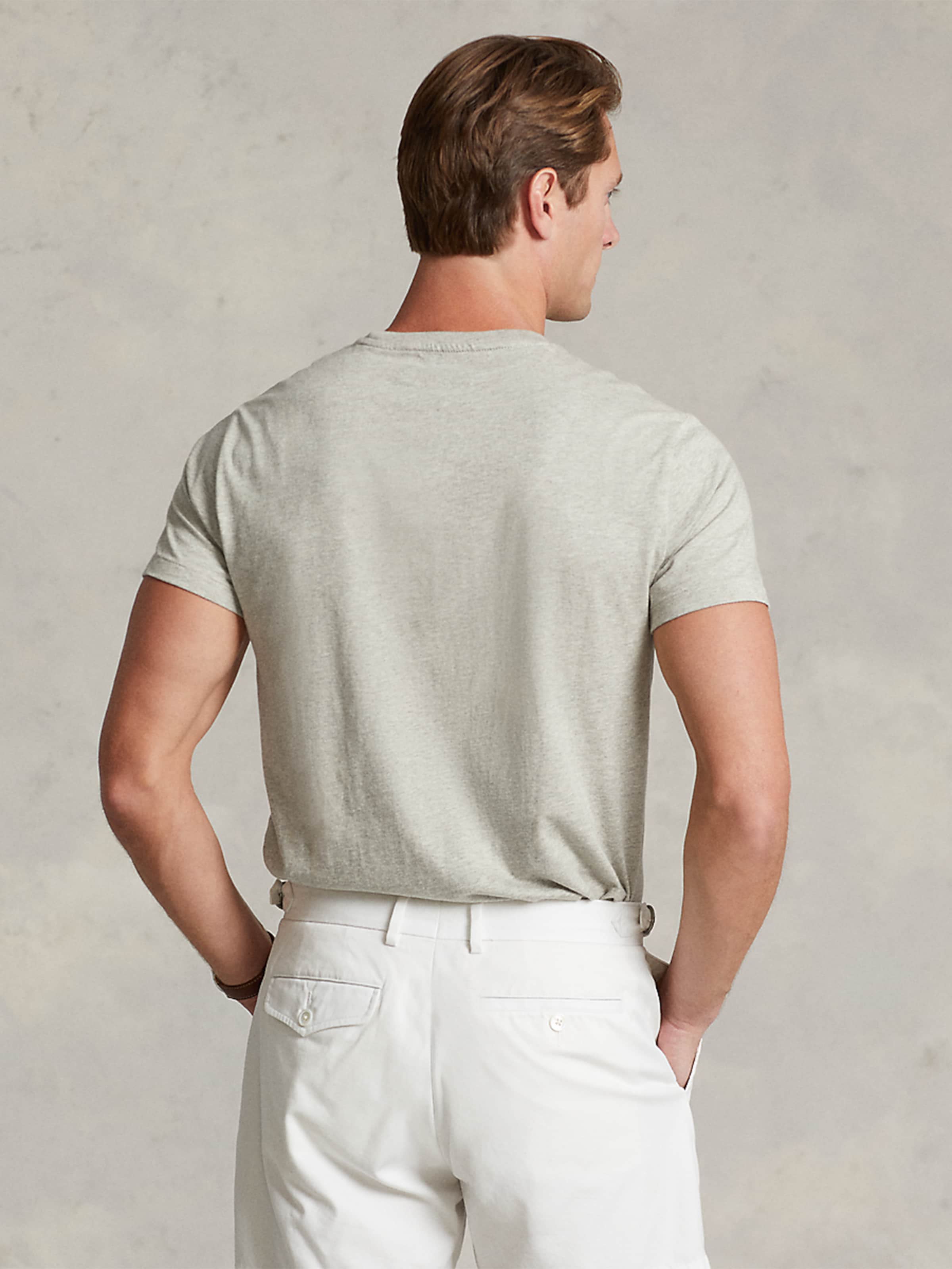 Polo Ralph Lauren Футболка slim fit в светло-сером цвете — фото 3