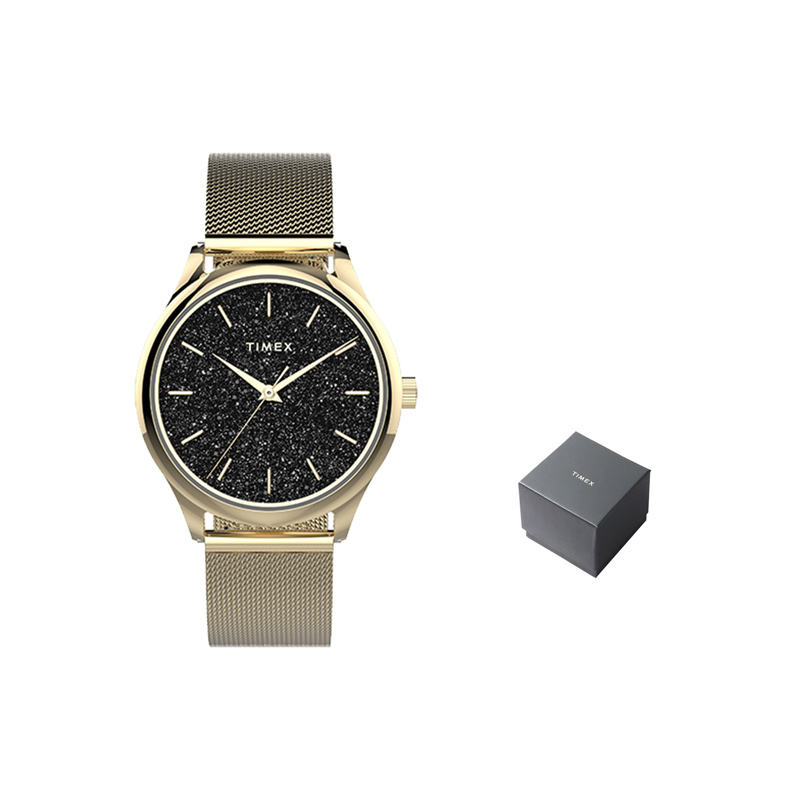 

TIMEX Часы TREND Collection Wrist Watch Quartz Movement Stainless Steel Strap 32mm Black Dial Women's Watch, Gold Dial Black Case