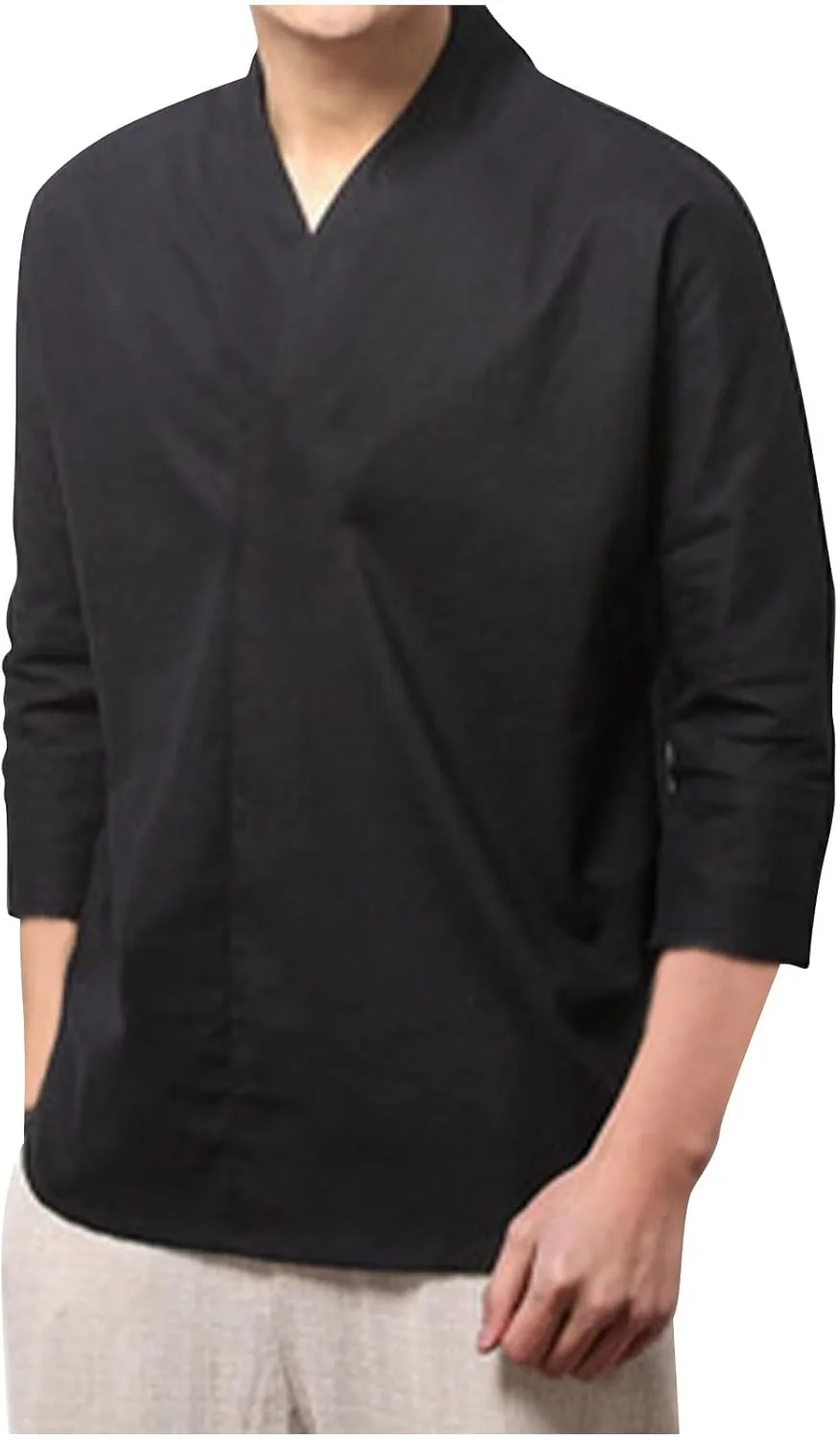 

Футболка V-Neck для мужчин, 3/4 рукава, хлопок-лён