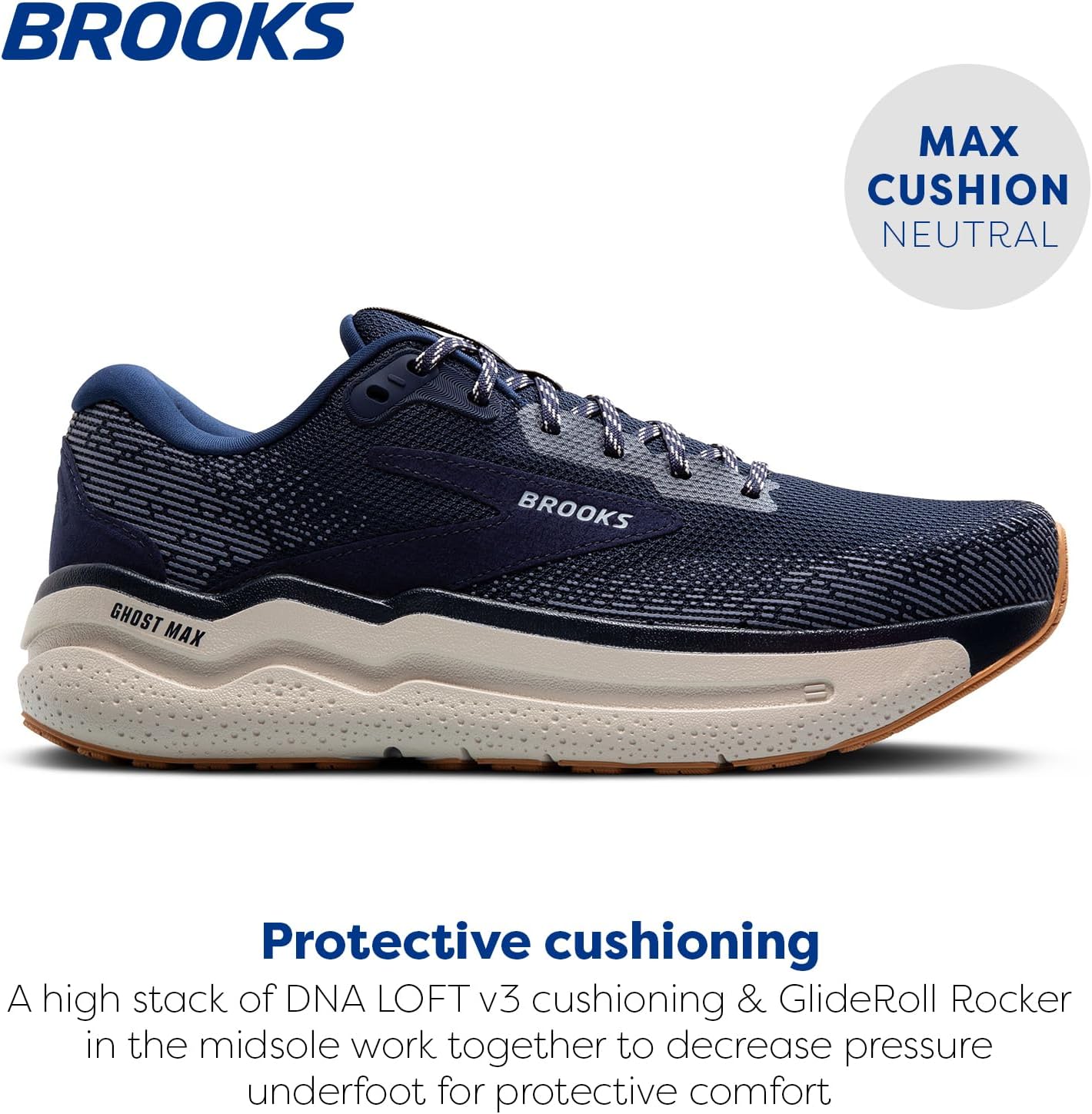 Мужские кроссовки Brooks Ghost Max 2 для бега и ходьбы, Peacoat/Stone/Biscuit — фото 2