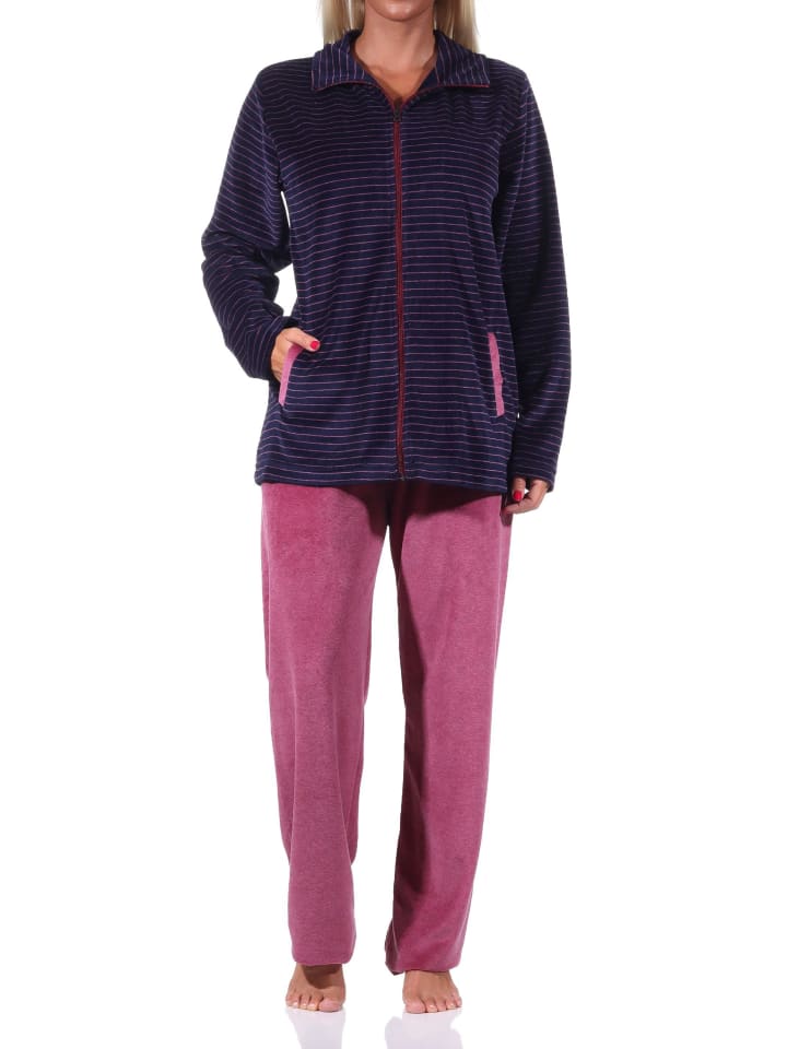 

NORMANN Полосатый комплект домашней одежды из велюра - 69974, темно-синий