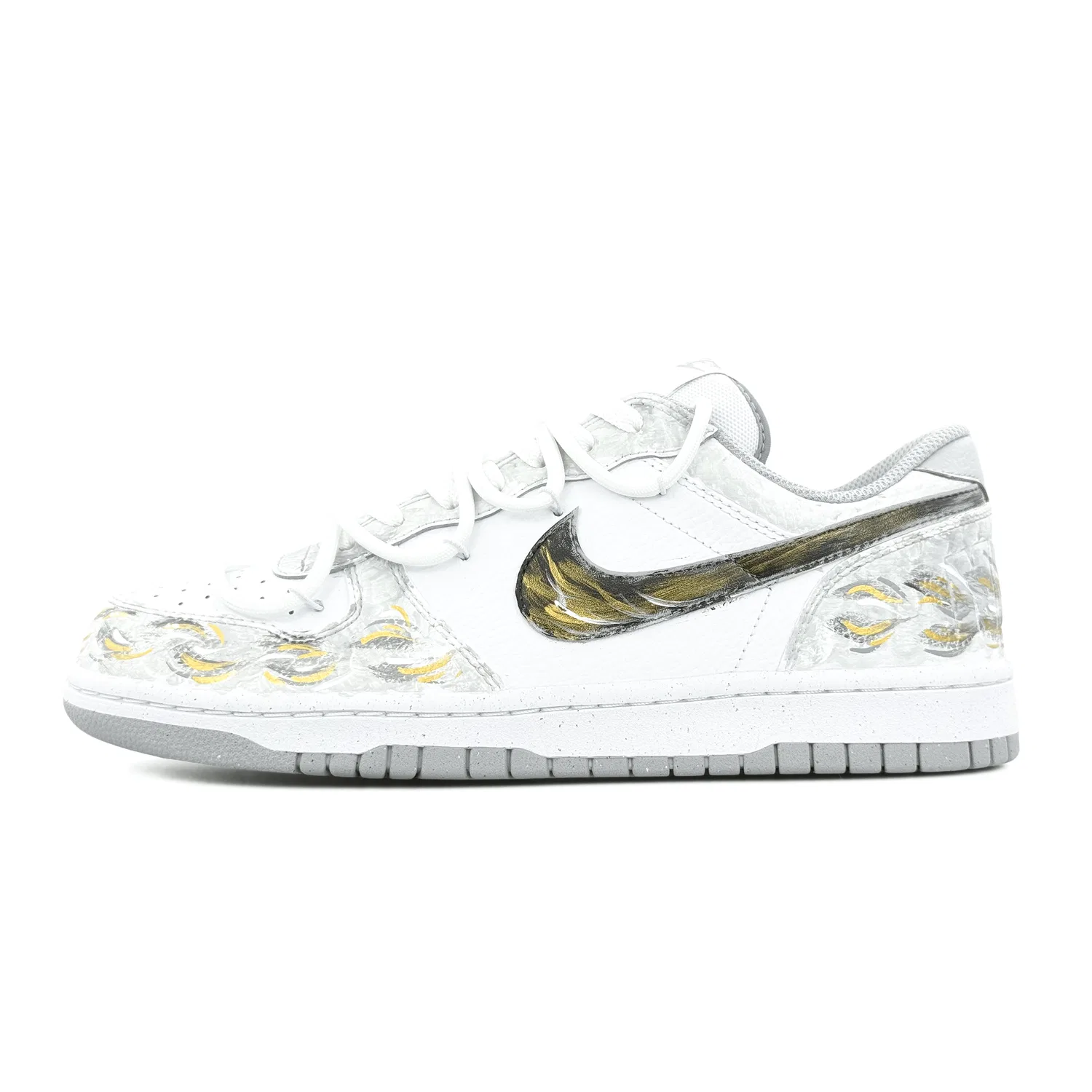 Кроссовки для скейтбординга Nike Big Low белые с золотым узором — фото 3