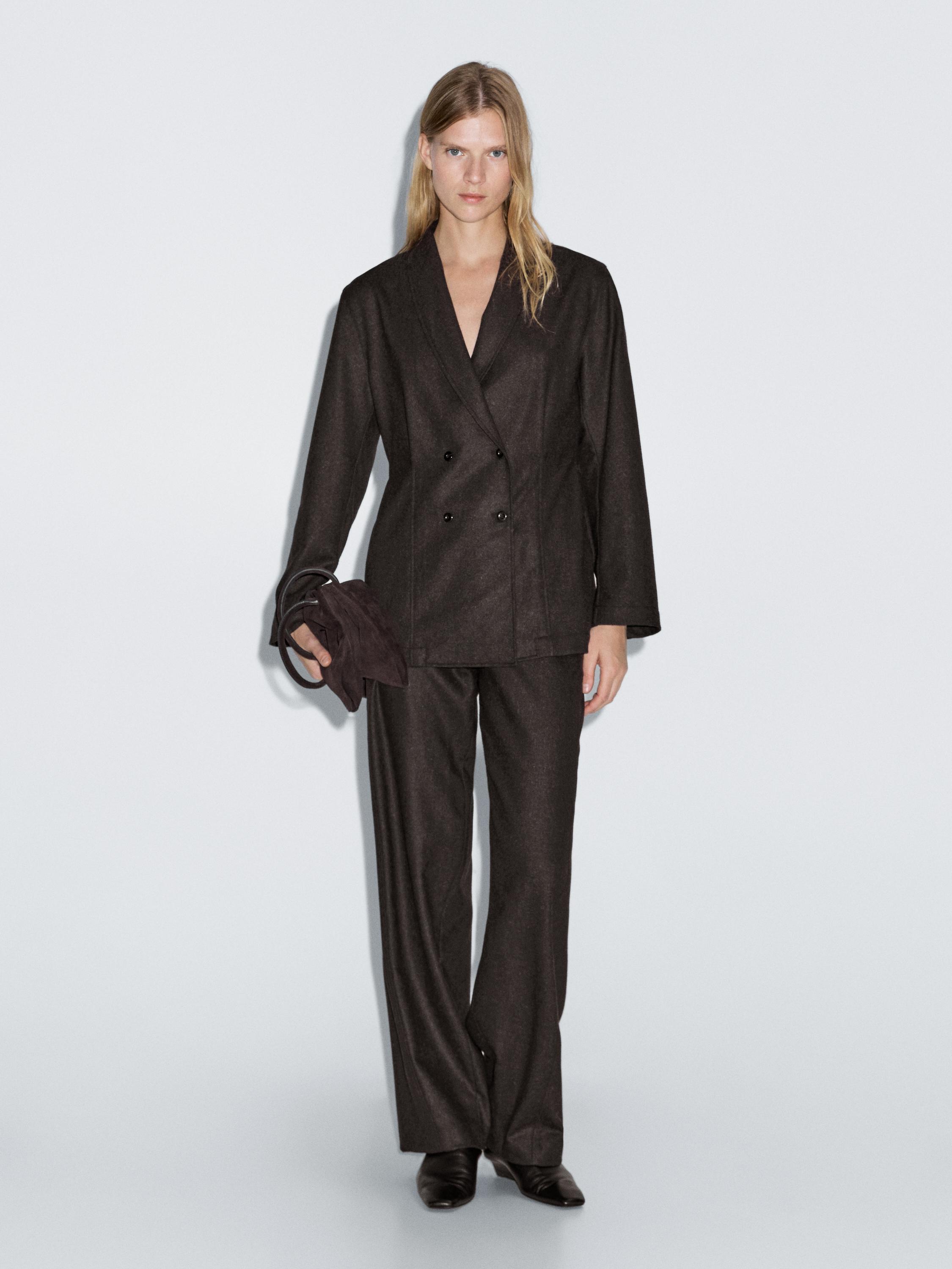 

Двубортный пиджак из смесовой шерсти Massimo Dutti, шоколадный