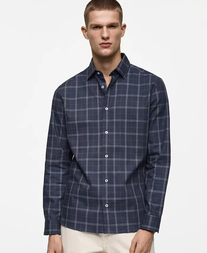 

Мужская классическая рубашка из хлопка в клетку MANGO, синий