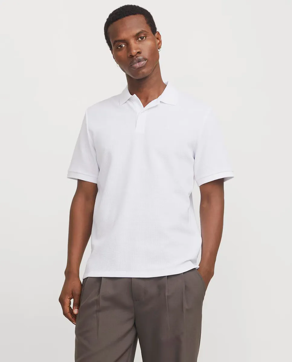 

Мужская однотонная рубашка поло с коротким рукавом Jack & Jones, белый